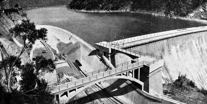 TWO SPILLWAYS were provided, one at either side of the Burrinjuck Dam