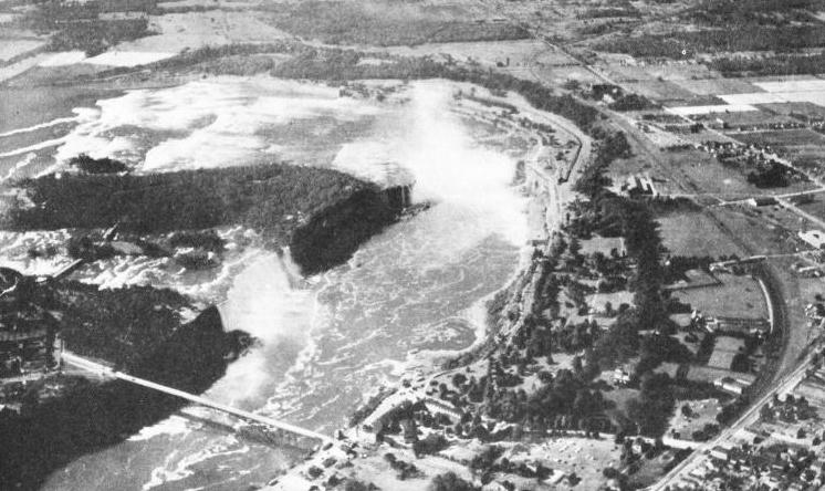 AN AERIAL VIEW OF THE NIAGARA RIVER AND FALLS