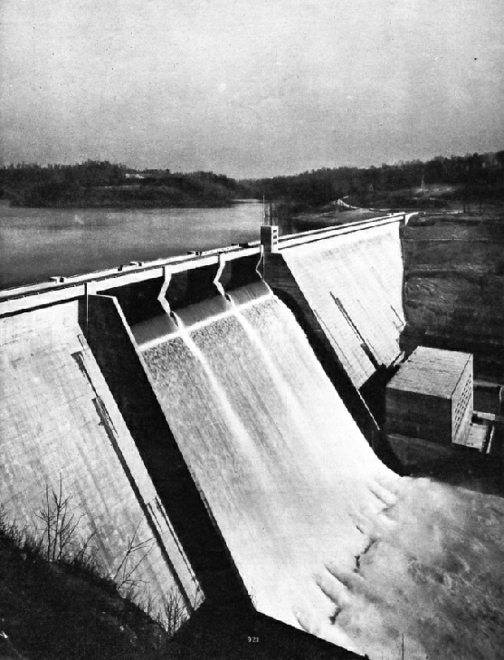 Norris Dam during the overflow period after the storage of flood water