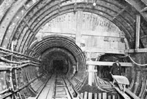 ONE OF THE PLATFORM TUNNELS at Camden Town, on the Northern Line