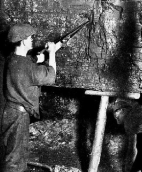 TAMPING A CHARGE of explosive in a seam of coal at Seghill Colliery