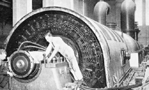 Erecting the stator for one of the turbo-alternators in Battersea Power Station