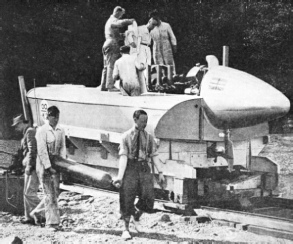 THE RECORD-BREAKING HYDROPLANE Blue Bird on her special slipway