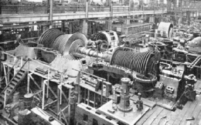 A huge steam turbine in course of construction