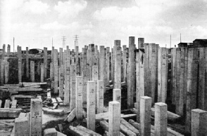 REINFORCED CONCRETE PILES used for the foundations of the great electricity generating station at Barking, Essex