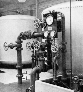 CONTROL VALVES and flow indicator panel of a softener unit