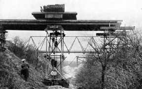 TESTING A BRIDGE PIER assembled by Royal Engineers from steel tubes