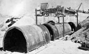 COLLAPSIBLE STEEL FORMS were used in building the fifty-five miles of conduits in the Colorado aqueduct