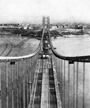 BUILDING THE ROAD DECK of the George Washington Bridge