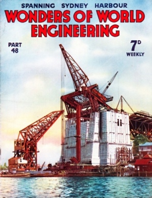 the building of the first panel of the great single-span arch from one of the massive pylons