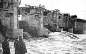FLOODGATES IN THE CONCRETE AND TIMBER DAMS control the flood waters of the White Sea-Baltic Canal system