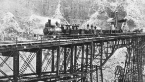 OPENING OF THE OLD BRIDGE ACROSS THE VERRUGAS CANYON of the Peruvian Central Railway