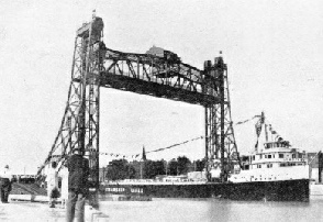 A vertical lift bridge across the Welland Ship Canal