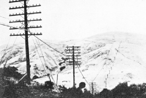 THE FIRST TRANSCONTINENTAL TELEPHONE LINE CROSSING THE MOUNTAINS between San Francisco and Sacramento