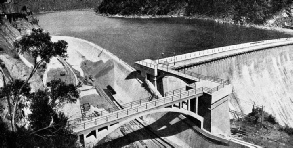 TWO SPILLWAYS were provided, one at either side of the Burrinjuck Dam