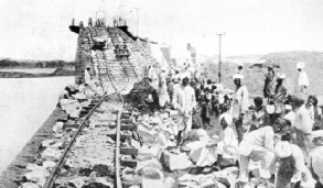 MASONS FASHIONING STONES for the parapet of the Krishnaraja Sagara Dam, near Mysore