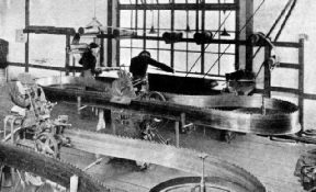 A CONTINUOUS STEEL BAND is used in the larger horizontal and vertical band saws