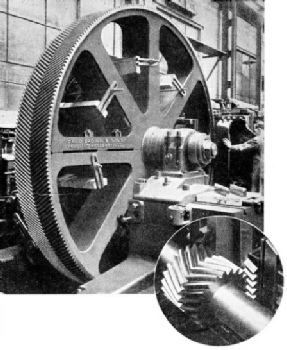 AN IMMENSE DOUBLE HELICAL WHEEL in process of being cut