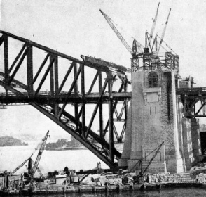 DISMANTLING one of the creeper cranes after completion of the arch of the Sydney Harbour bridge