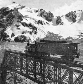 A TRAIN ON THE OLD VISCAS BRIDGE on the Peruvian Central Railway