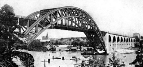 A STEEL, SINGLE-ARCH SPAN carries the Swedish State Railway over the southern channel of Arsta Sound