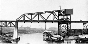 160-FOOT SINGLE-LEAF DOUBLE-TRACK SCHERZER ROLLING LIFT BRIDGE ACROSS THE CUYAHOGA RIVER