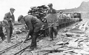 STEAM TRAMWAY TRANSPORT is used in the slate quarries near Blaenau Festiniog