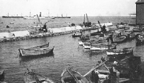 RAISING THE CREST on the north end of the sea wall and breakwater at Jaffa