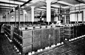 A TYPICAL BATTERY ROOM supplying the current required by an automatic telephone exchange