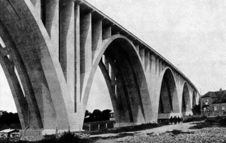 CONCRETE ARCH VIADUCTS form the approaches to the bridge across the Little Belt