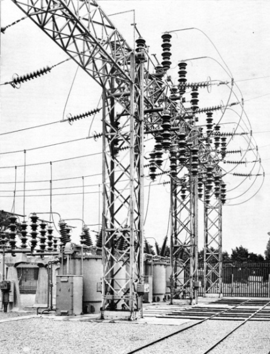 FEEDER SECTIONS comprising line isolator with earthing switch, by-pass isolator and oil circuit-breaker at the 132,000 volts double busbar substation at Swanscombe, Kent