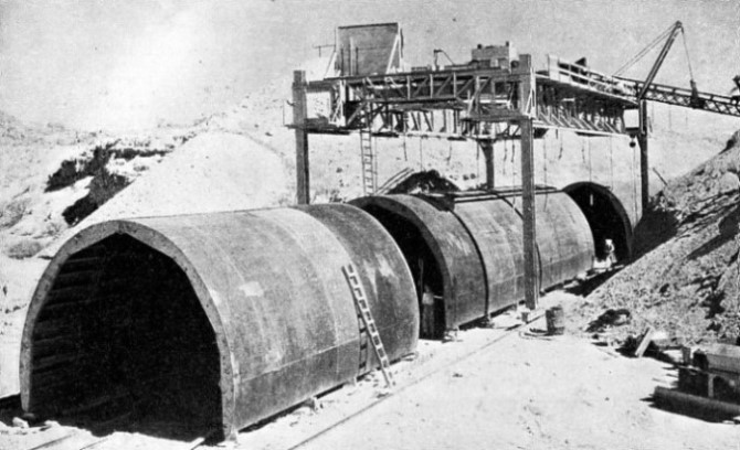 COLLAPSIBLE STEEL FORMS were used in building the fifty-five miles of conduits in the Colorado aqueduct