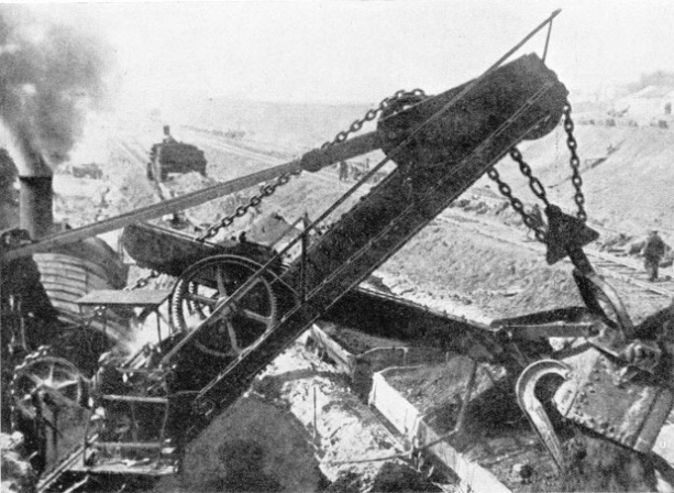 EXCAVATION by a steam shovel on the Moskva-Volga Canal