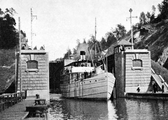 CANAL STEAMER passing through a lock in the Trollhättan  Canal