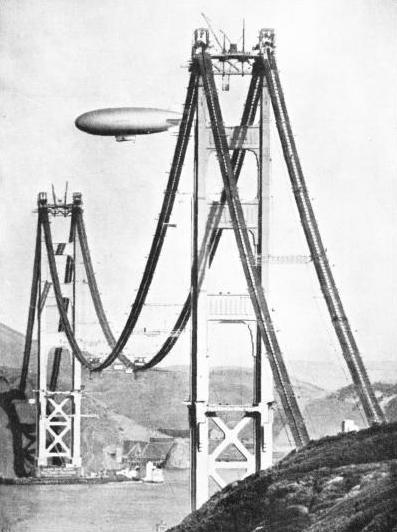 THE VAST STEEL TOWERS of the Golden Gate Bridge rise to a height of 746 feet