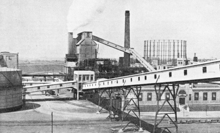 AN ELABORATE SYSTEM of belt conveyers carries the coal at the Beckton Gasworks