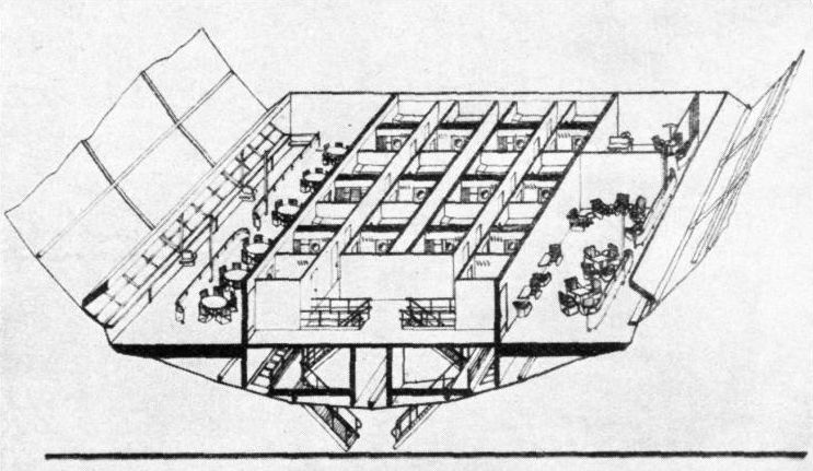 PASSENGER ACCOMMODATION for seventy people is provided in the airship Hindenburg