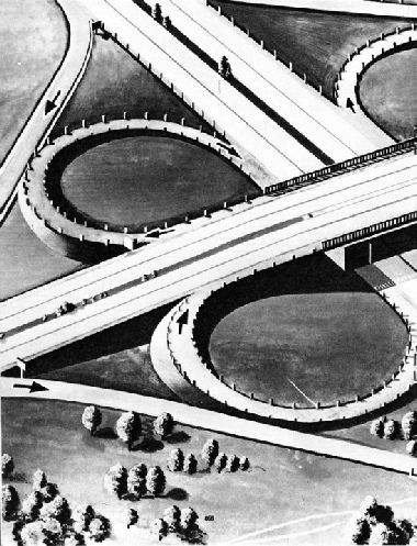 A four-way intersection on the German Autobahn