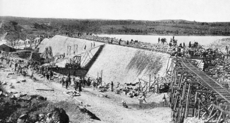 WORK ON THE KRISHNARAJA SAGARA DAM, across the Cauvery River, which runs through Mysore and Madras