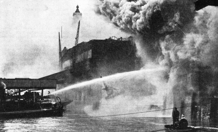 RIVERSIDE FIRES in London often call upon the London County Council’s fire floats