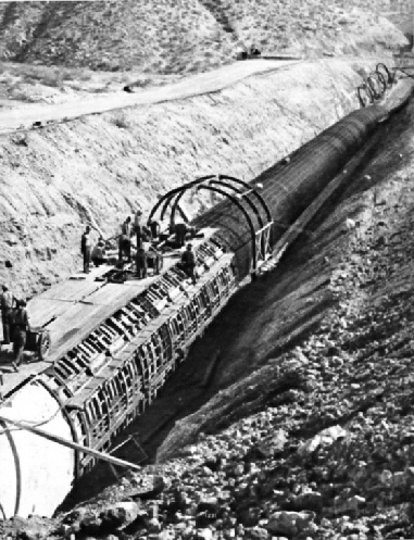 AN INVERTED SIPHON, of which there are 146 in the length of the Colorado aqueduct
