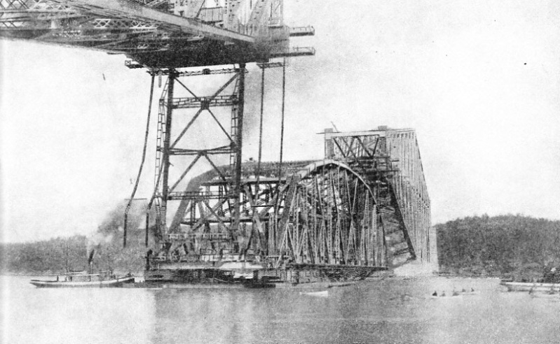 PREPARING TO RAISE THE CENTRAL SPAN of Quebec Bridge