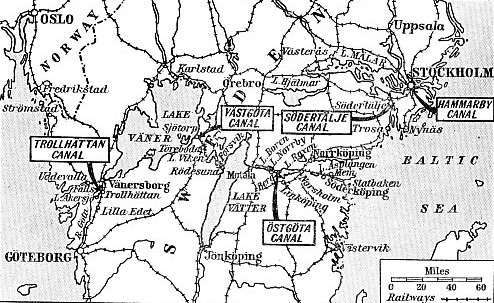 A CHAIN OF CANALS running across Sweden
