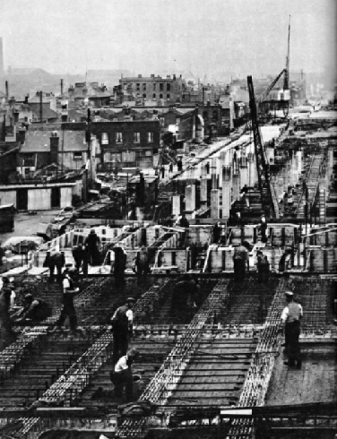 The main viaduct of the Silvertown Way