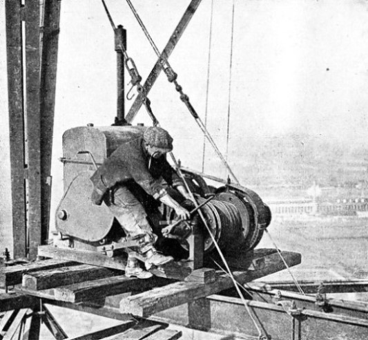PETROL-DRIVEN WINCH on the south suspension tower