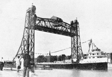 A vertical lift bridge across the Welland Ship Canal