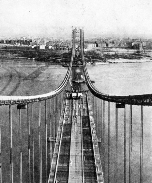 BUILDING THE ROAD DECK of the George Washington Bridge