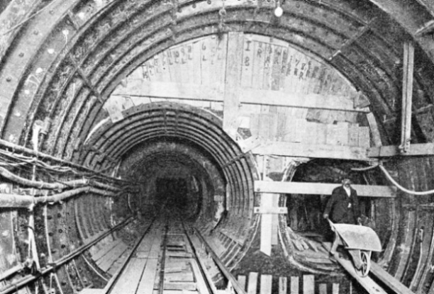 ONE OF THE PLATFORM TUNNELS at Camden Town, on the Northern Line