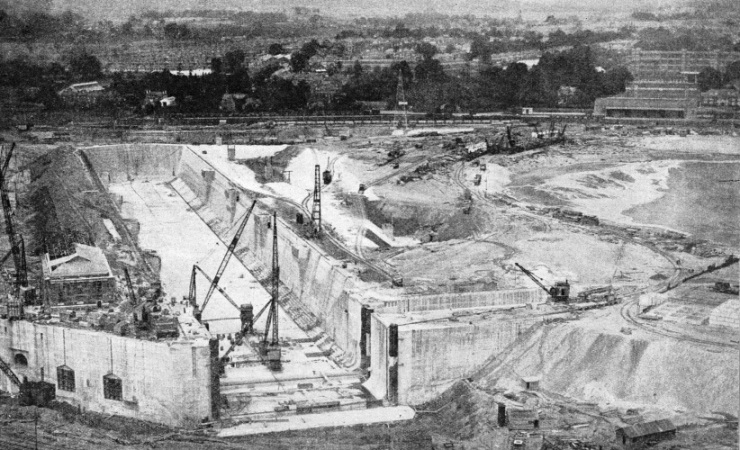 WORK IN PROGRESS on the huge basin of the King George V Dock at Southampton