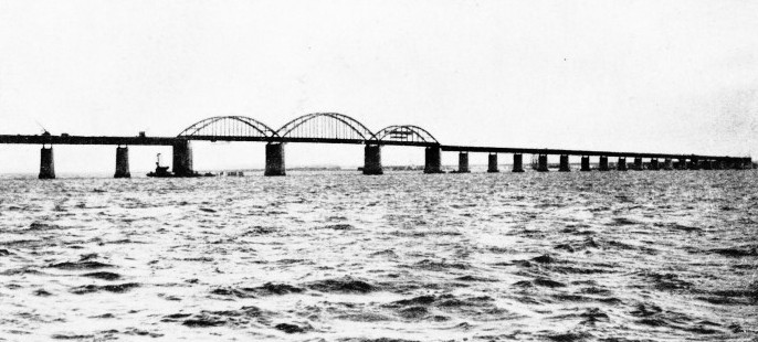 STORSTROM BRIDGE, nearly two miles long, is one of the longest bridges in Europe